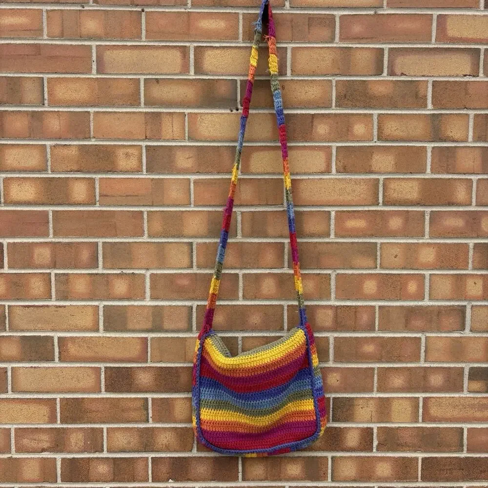 UNIF Rainbow Striped Crochet Bag Crossbody Long Strap
